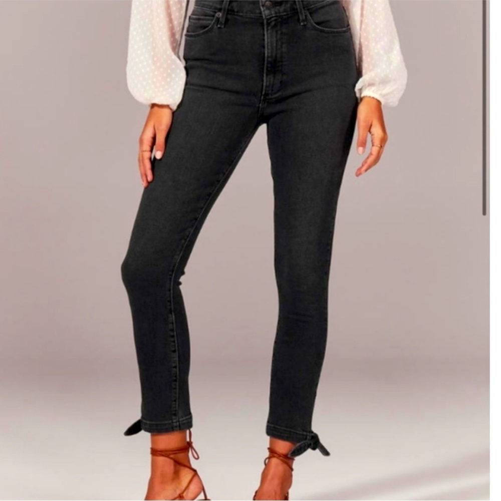Abercrombie & Fitch High Rise Super Skinny Tie Ankle Black Denim Jeans